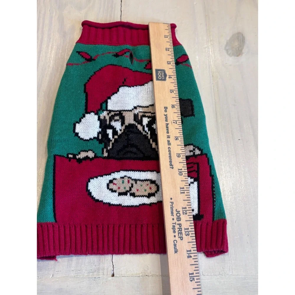 Ugly Christmas Sweater Pug Santa Cookies Light Up Pet Dog Sweater Green Red Med